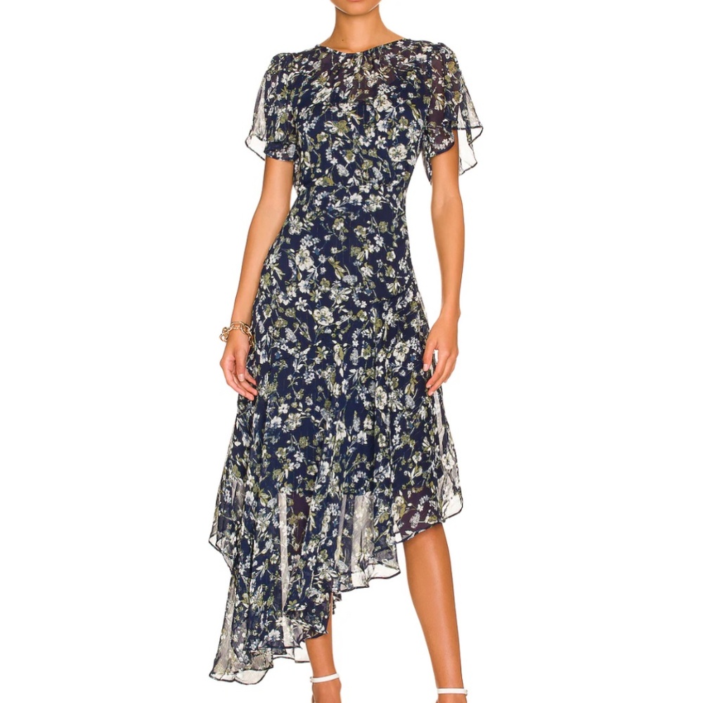 ASTR the Label - Flutter Sleeve Maxi Dress - Blue and Green Floral - Size M